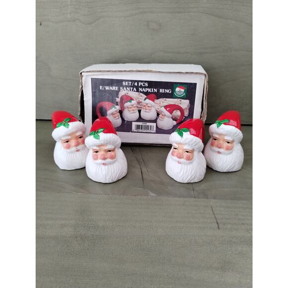 Vtg Christmas Santa Claus Napkin Ring Set of 4 Fun & Funky Napkin Holders - Picture 1 of 6